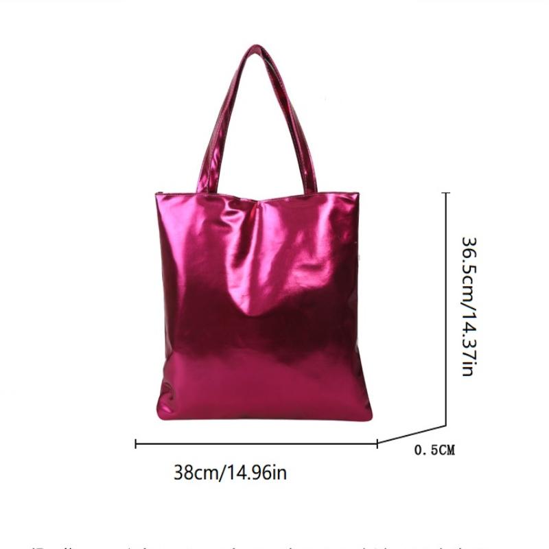 Glossy Tote Bags For Women Fashion High Capacity Shopping Pouch Pu Leather Handbags Shiny Casual Female Purse Girls Shoulder Bag