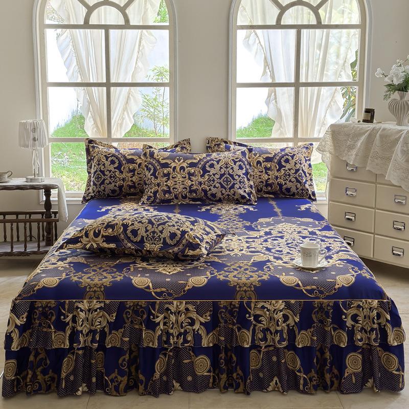 Ruffle Skirt Bedspread Home Textile Printed Bed Skirt Bedroom Coverlets Bedspreads Sheets Dust Cover Bedding 3PCS/Set
