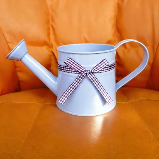 1L Mini-Gießkanne mit Schleifenverzierung Vintage Ergonomischer Griff Robuster Metall-Innen-Außen-Gartenpflanzen Blumen-Gießkanne