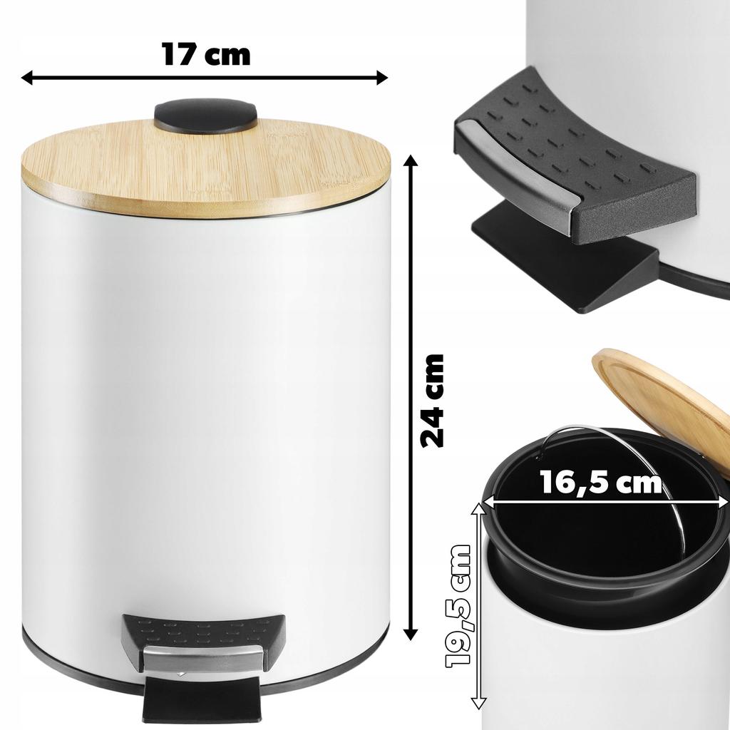 KADAX Bathroom Trash Can 3L Waste for Bathroom with Pedal Bamboo