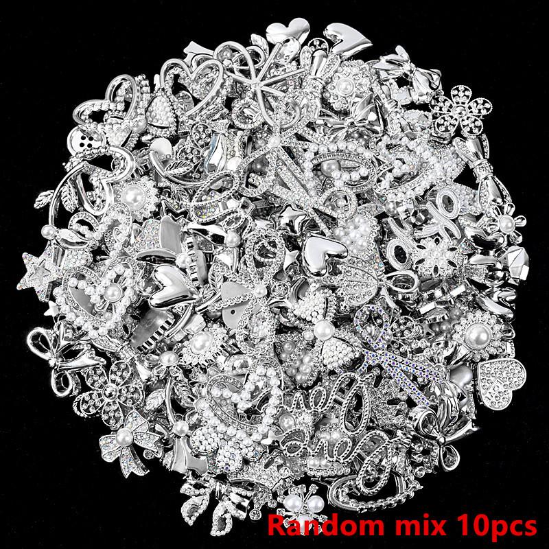 

10/20/30/50/60pcs Random Silver Color Shiny Rhinestone Abs Pearl Mix Plastic Charms For Junk Cases Flat Back Charm DIY Component
