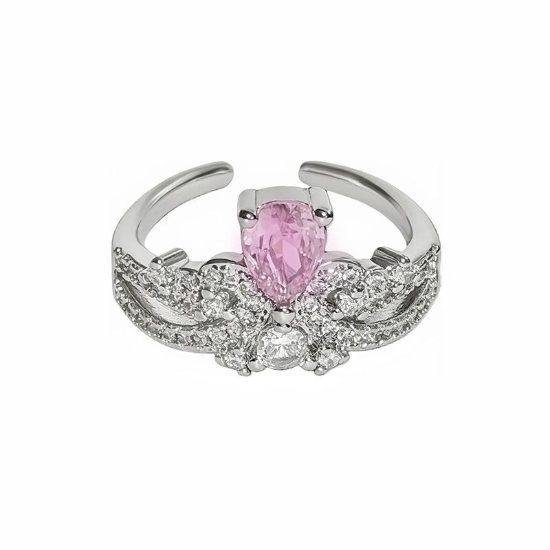 Atmospheric Luxury Colored Treasure Wings Flower Bow With Diamond Opening Ring Niche Stacked Ring Woman