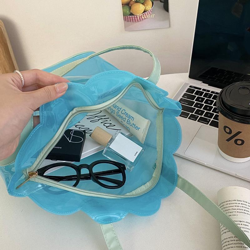 Korean  Pvc Shell Shoulder Bag Ins Style Girly Blue Transparent Handbag Female Waterproof Portable Tote Bags