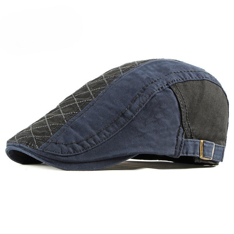 Vintage Cotton Patchwork Beret Hat for Men Women Diamond Lattice Flat Cap Korean Style Newsboy Cap Individual Sun Protection Duckbill Hat