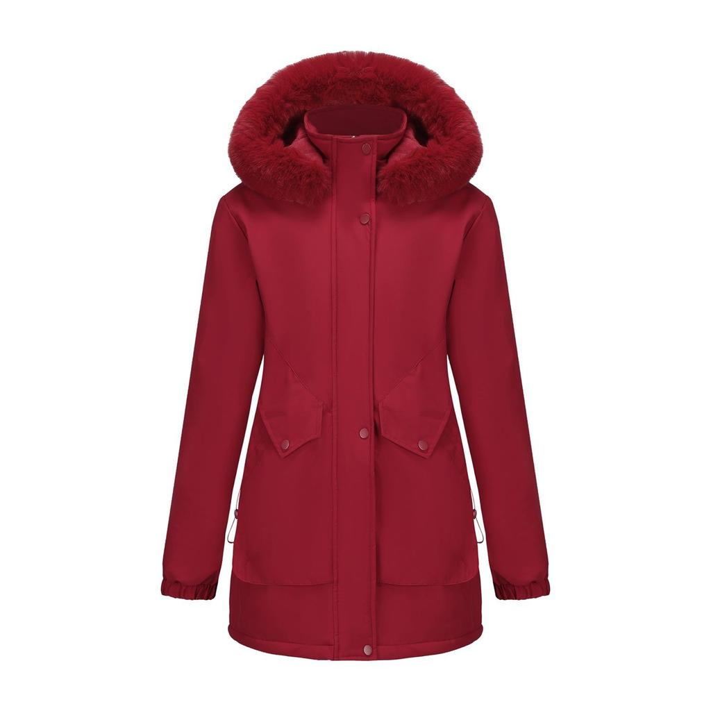 Parka lungă de iarnă pentru femei, în stil european și american, cu căptușeală din lână polară și guler mare de blană