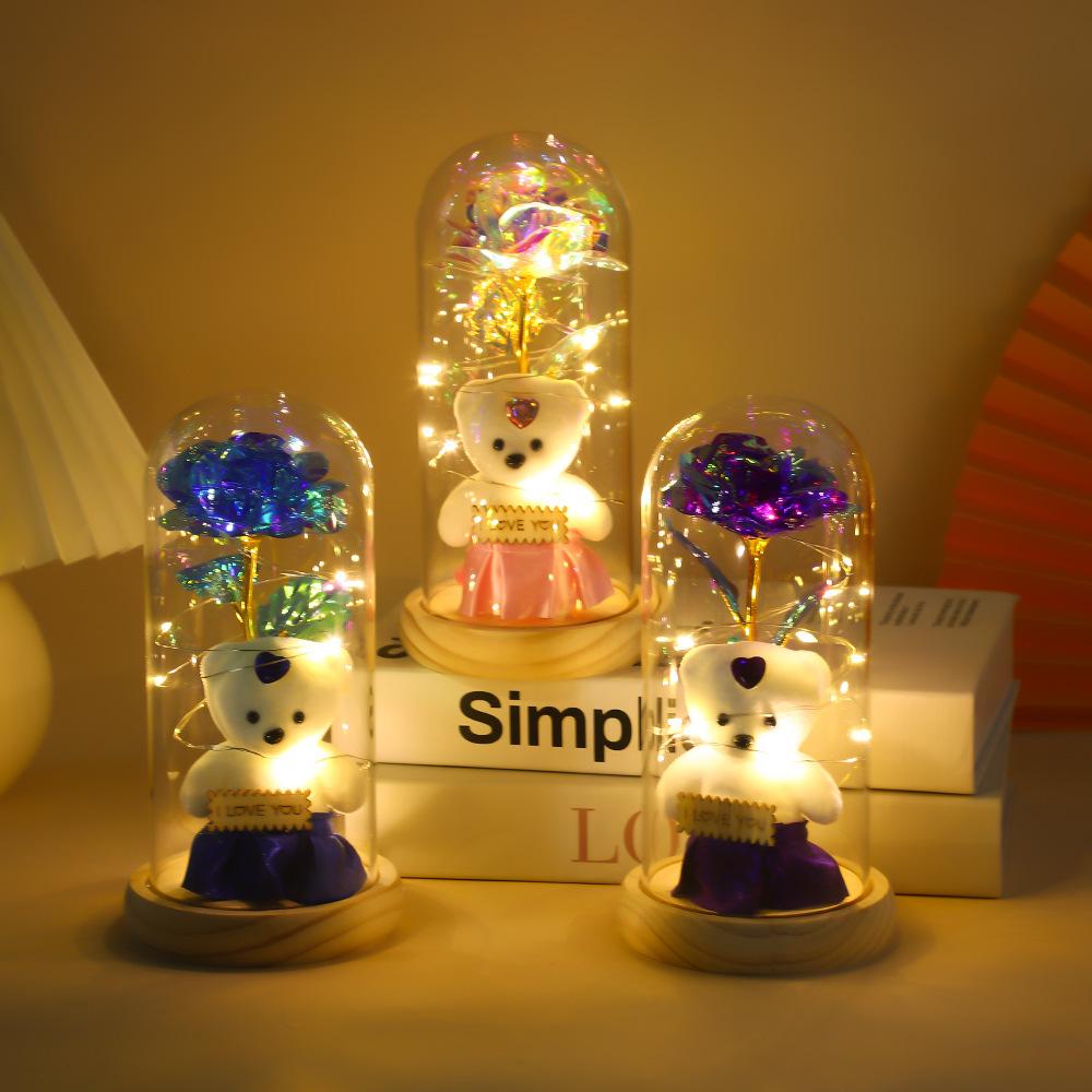 Eternal flower glass cover gold foil laser rose christmas halloween birthday gift doll bear ornament