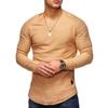 Men's Slim Fit Long Sleeve Raglan T-Shirt - Solid Color, Round Neck, Pleated Sleeves, Perfect for Spring & Autumn.