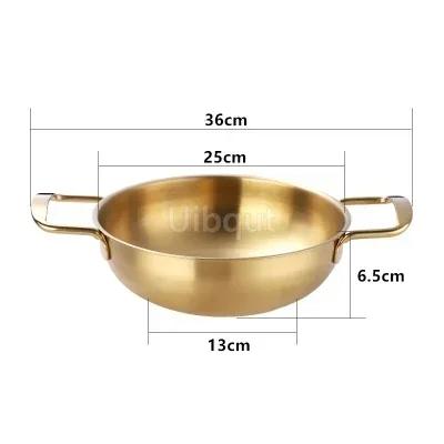 Stainless Steel Gold Golden Seafood Rice Pot Home Cooking Paella Pan Picnic Snack Plates Cookware Saucepan Dry Pots with Handle