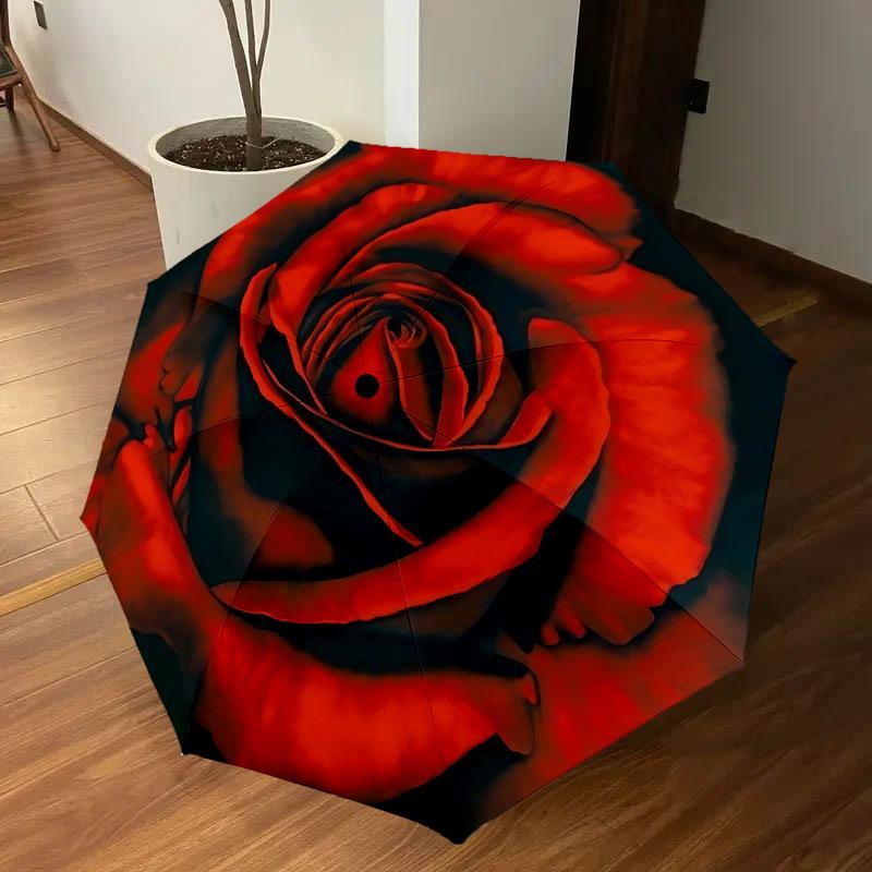 1PC Rose Petals Umbrella-8-Rib Reinforced, Automatic Open, Lightweight & Durable, Cute Fashion Accessory for Outdoor-A1305