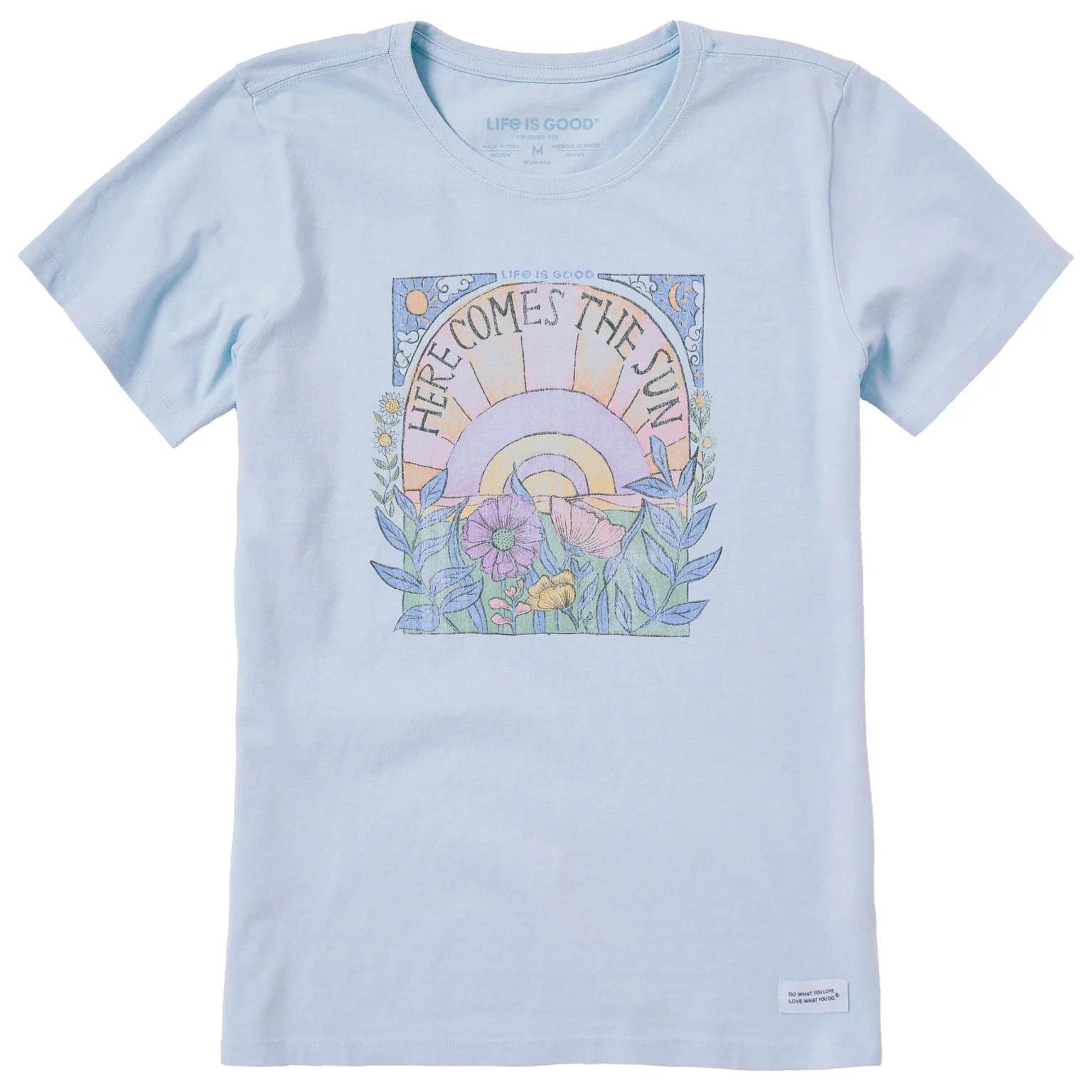 

Women s Here Comes The Sun Hippie Short Sleeve Crusher Tee, Glacier Blue 4XL
