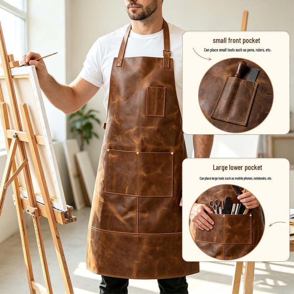 PU Leather Waterproof Apron - Wear-Resistant, Oil-Proof for Barbers, Restaurants, Baristas