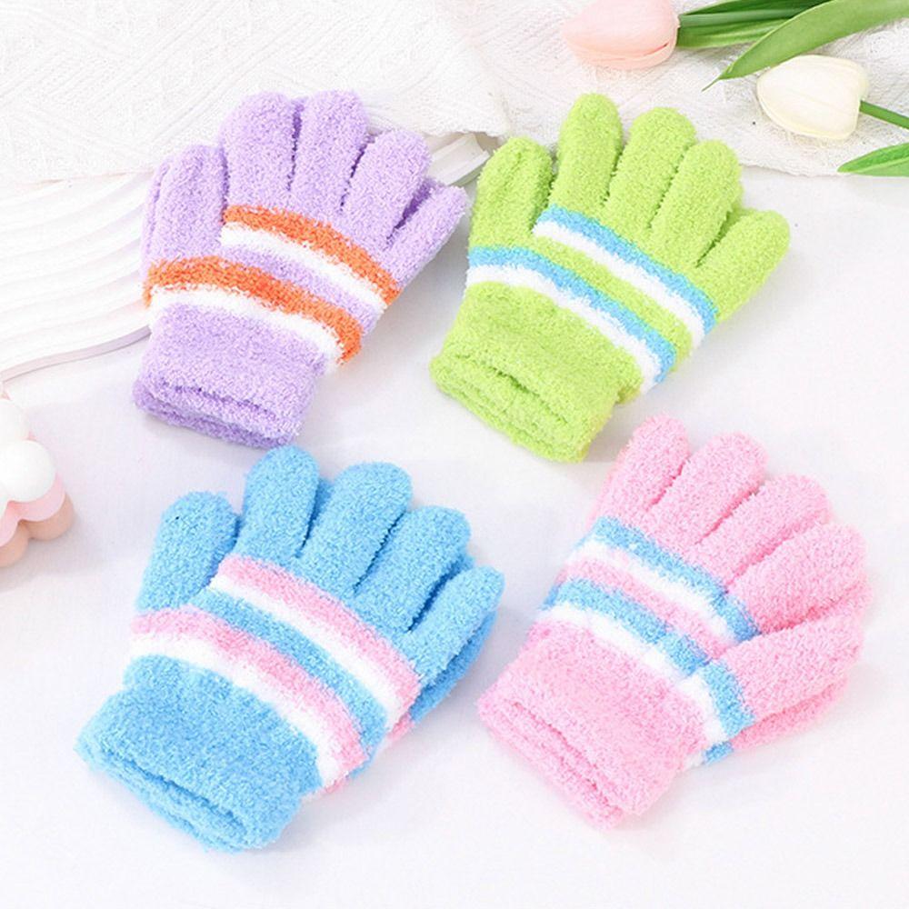 Cute Warm Kids Winter Gloves Windproof Full Finger Children Mittens Elastic Candy Color Baby Gloves for 6-9 Years Old Outdoor