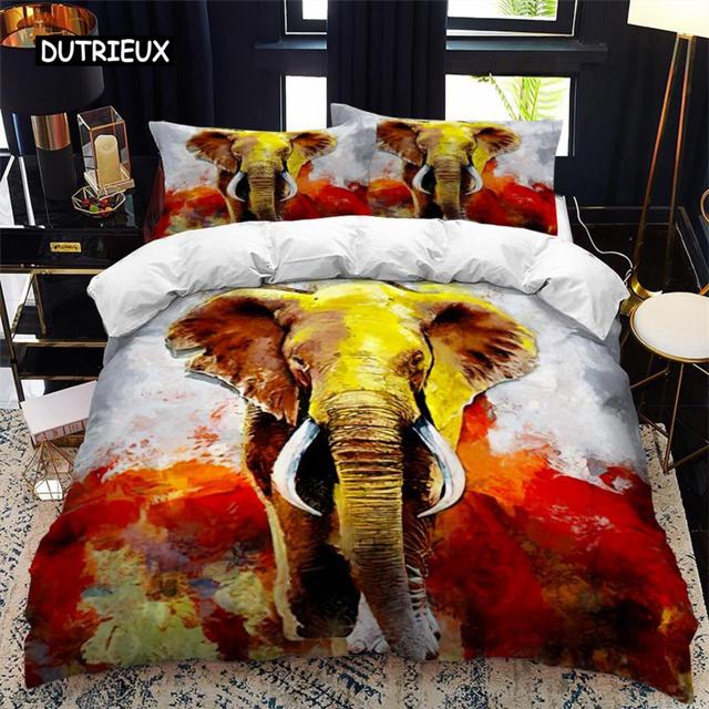 Elephant Duvet Cover Set Queen Size Wild Animal Theme Twin Bedding Set for Kids Teens Boys Microfiber Double King Quilt Cover