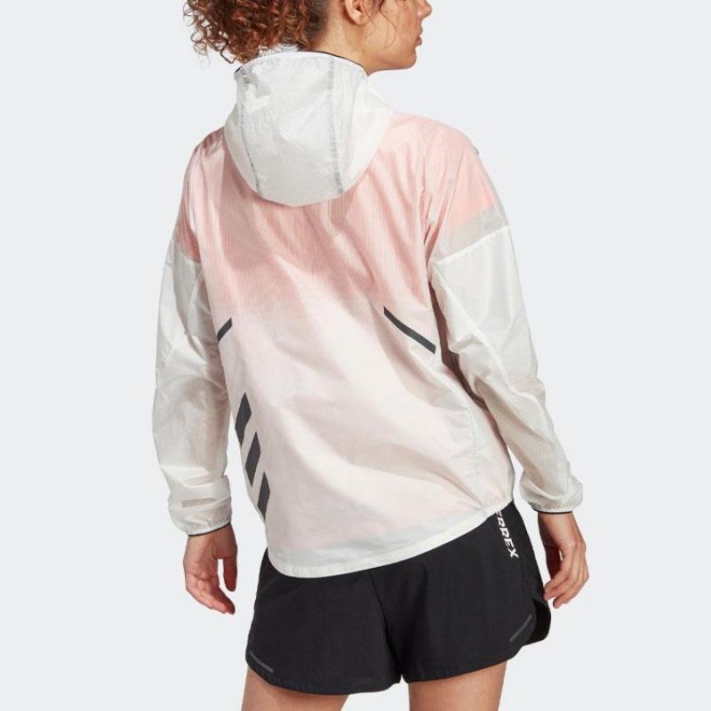 Adidas Classic Logo Print Outdoor Sports Hooded Jacket Lightweight Casual Outerwear Women White HT9405