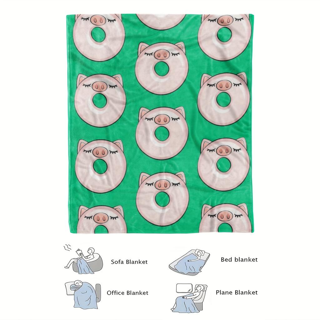 A Cozy Piggy Theme Pattern Fleece Blanket, Perfect Gift, Soft High-Definition Digital Print, All-Season! Soft, Breathable