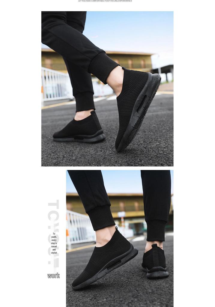 2026 Trendy Black Men's Breathable Flyknit Mesh Running Shoes