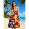 Robe sans manches à col fendu pour femme, imprimé floral éclatant, coupe ample, longueur genou, tenue d'été décontractée pour les vacances à la plage