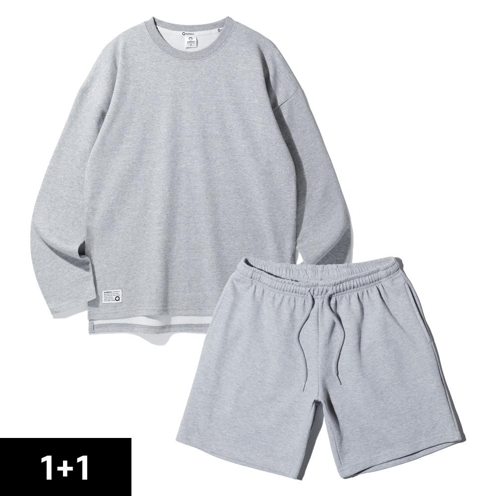 ALVINCLO [2Pack] Double Cotton Plain Oversized Long Sleeve Tee, Elastic Waist Sweatshirt, And Shorts 2-Piece Package (Type A)