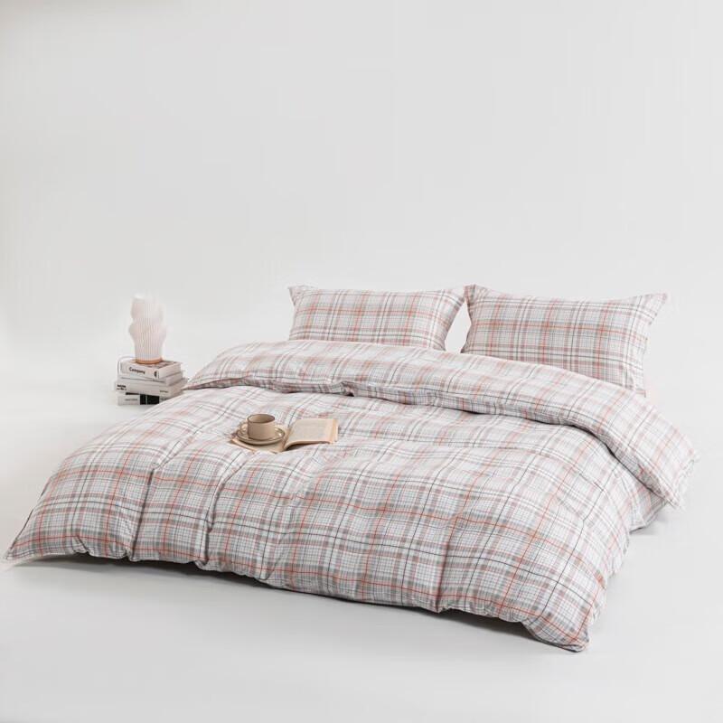 Muji Grün Kariert Gebürstetes Fleece 4-teiliges Bettwäsche-Set