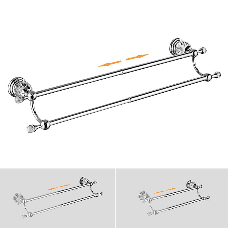 Crystal Chrome Towel Holder Double, Adjustable Gold Towel Bar 13 To 25 Inch, Towel Rack Rail for Bathroom Wall Mounted EL85424D