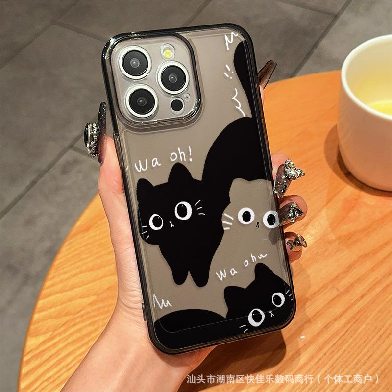 Fun Cat Compatible iPhone Protective Case: 15/16 iPhone, 11/12/13/14 Pro Max Transparent Phone Case