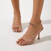 2025 high heels women's new retro square head thin heel nude sandals niche design slippers show high outside