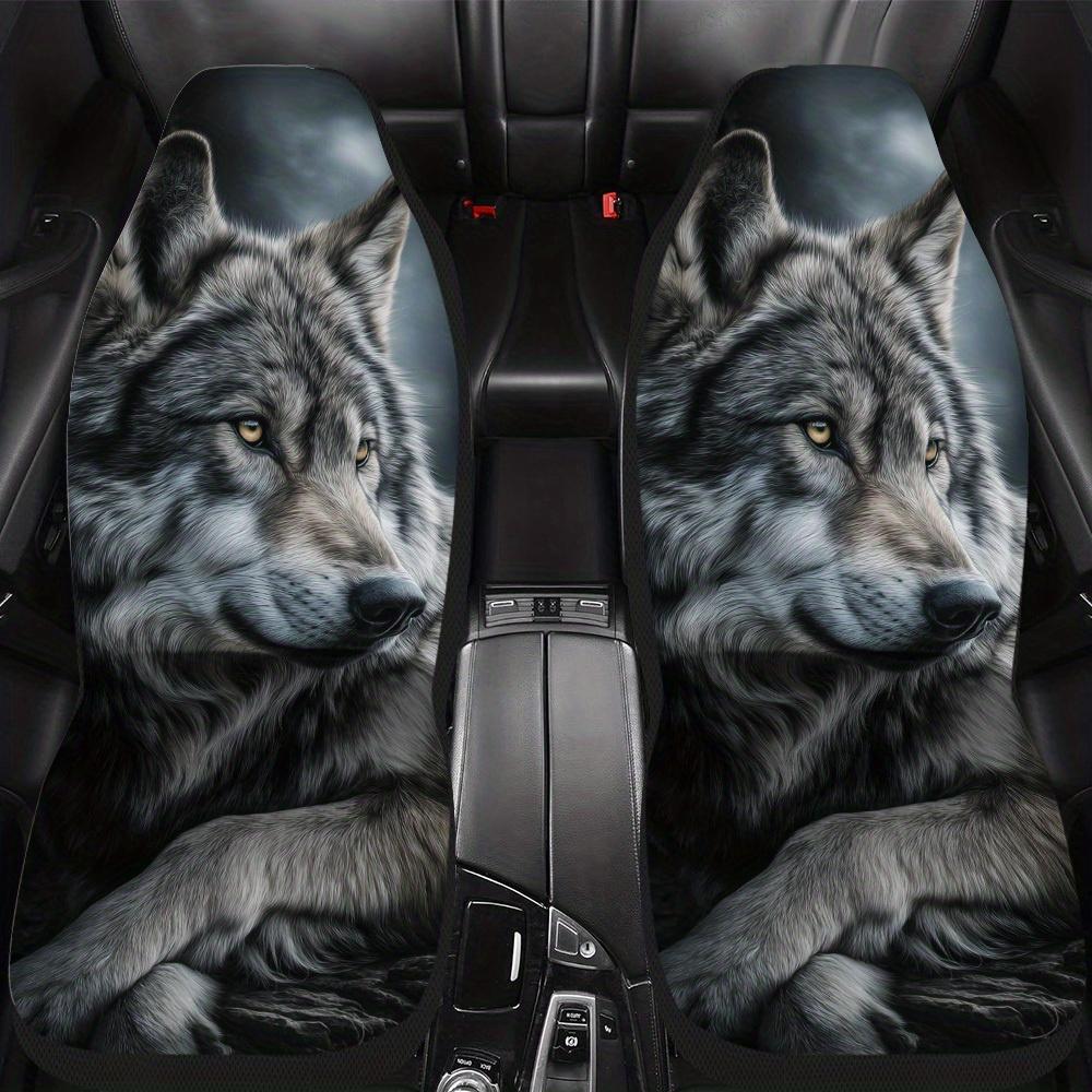 2pcs Majestic Wolf Portrait Car Seat Cover Set – High-Quality, Trendy Seat Protectors, Enhanced Comfort, Durable Design, Fit F