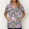 Scrubs Medical Uniforms Woman Fashion Floral Print Dental Nurse Tops V-Neck Short Sleeve Patch Pocket Tees Nurse Uniform Woman
