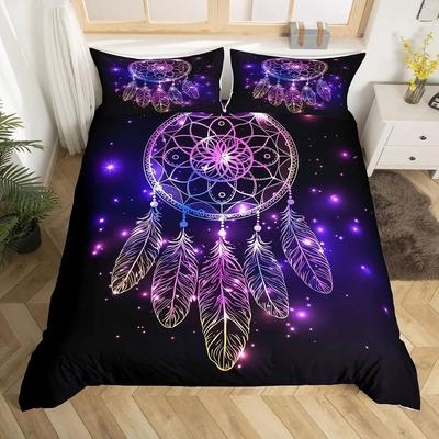 Łapacz Snów Zestaw Pościeli Boho Mandala Poszwa na Kołdrę Twin King, Egzotyczny Plemienny Wzór Piór Pokrowiec na Kołdrę Rozgwieżdżone Niebo Galaktyka Poszwa na Kołdrę