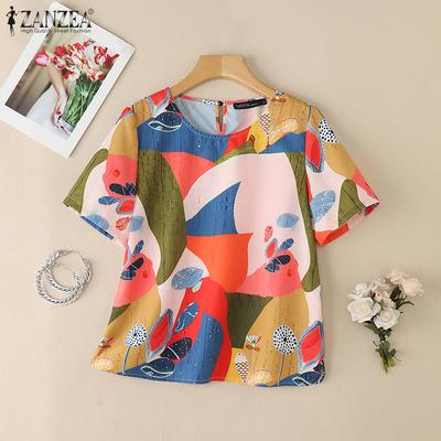 Damen Sommer Freizeit Rundhals Druck Kurzarm T-Shirts