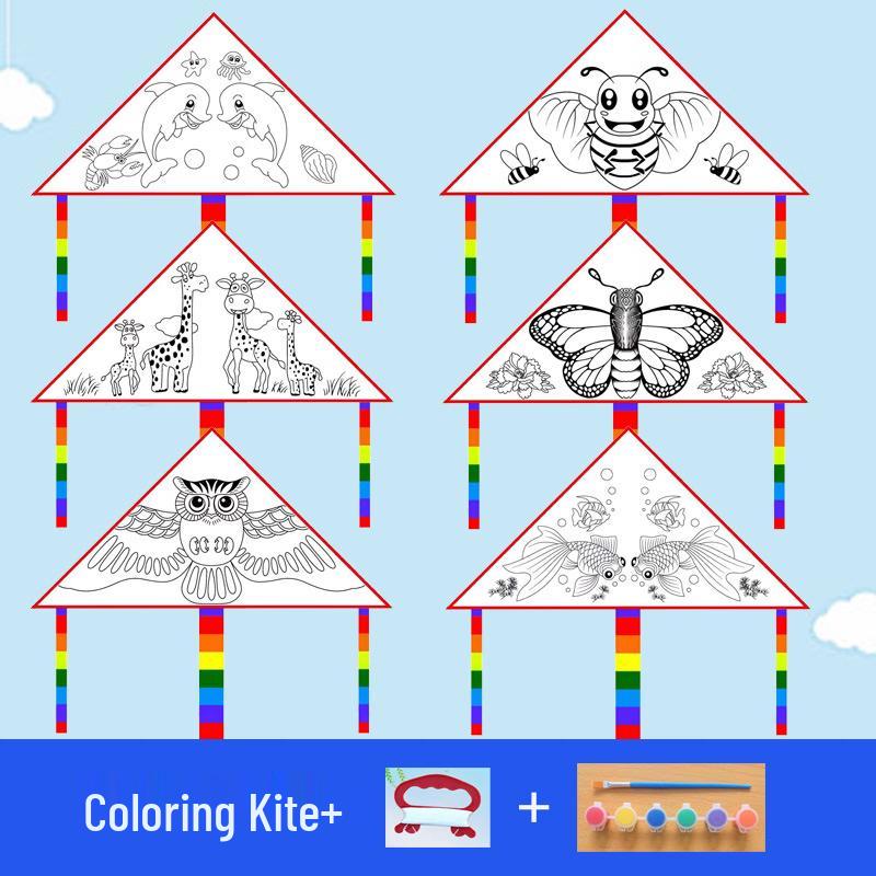 Kids  DIY Kite Painting & Flying Kit 1M Kite, 50M Line, 6-Color Paint, Brush Set