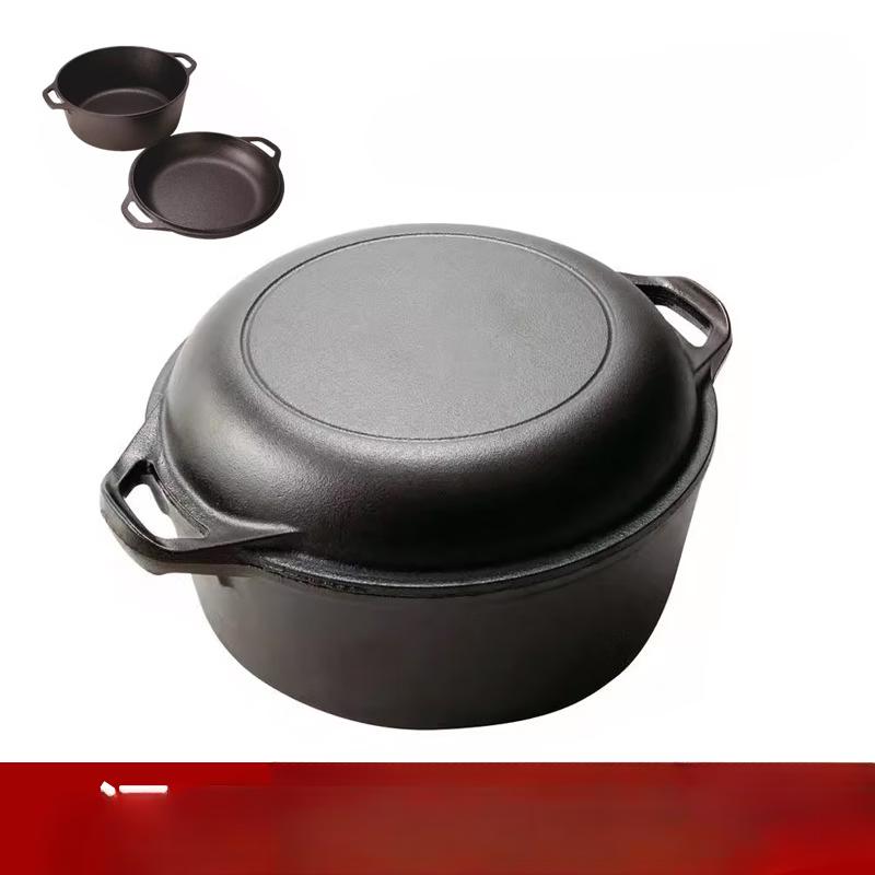 ZISIZ 26cm Cast Iron Double-Handle Multi-Purpose Pot