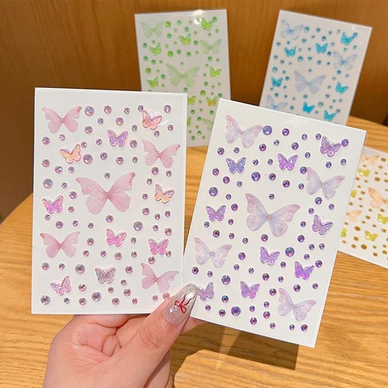 1 Sheet Elf Butterfly Rhinestone Face Stickers Kawaii Self Adhesive Weaving Butterfly Decor For Stage Concert Makeup Supplies