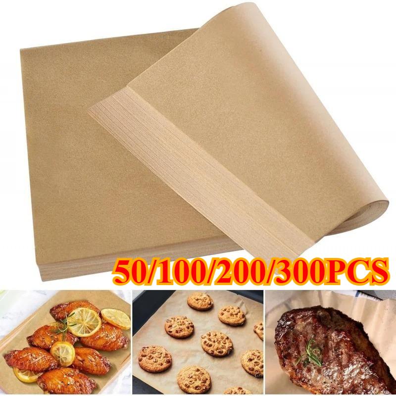 100 Pcs  Paper Food Grade Baking Sheets Non-Stick Oil-Proof  Baking Paper Oven Liner Sheet BBQ Pad for Baking and Barbecue Air Fryer Paper