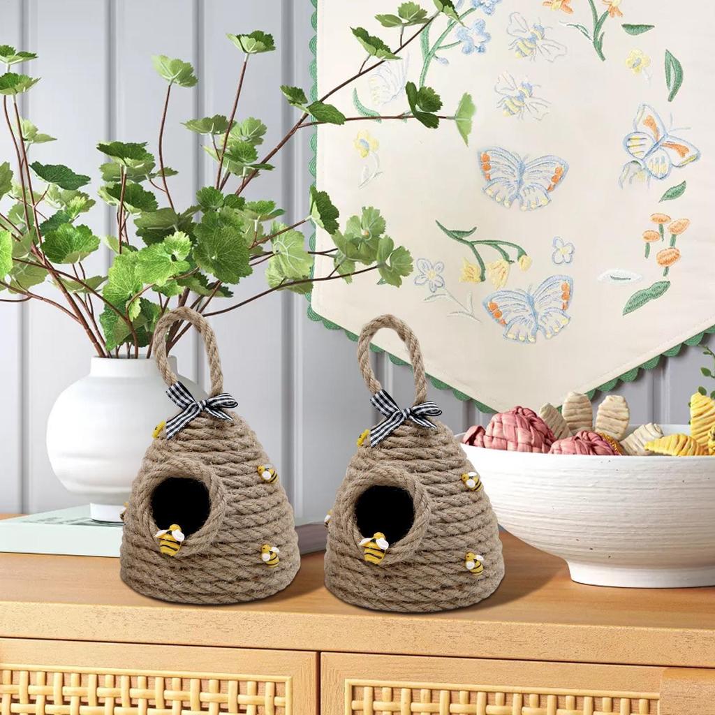 Handmade Beehive Ornaments  Beehive Decor Jute Hanging Bee Tiered Tray Decor Cute Handmade Honeycomb Decoration Party Ornament