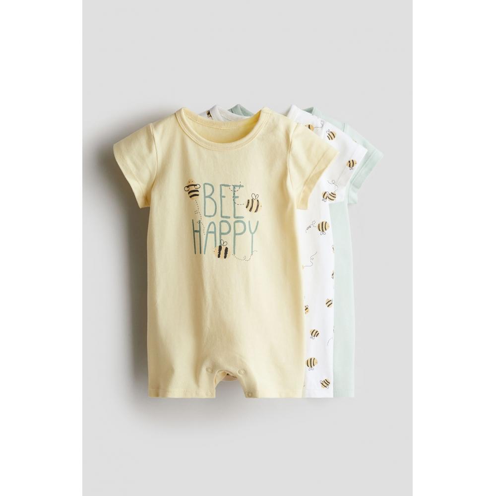 

Хлопковый пижамный костюм HM из трех предметов Желтый Bee Happy