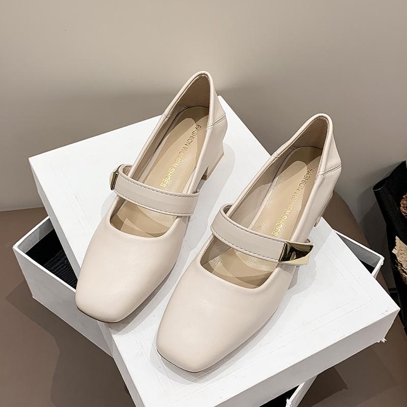 Gentle Single Shoes Women's Spring and Autumn New Temperament Mary Jane Shoes Thick Heel Medium Heel Women's Shoes