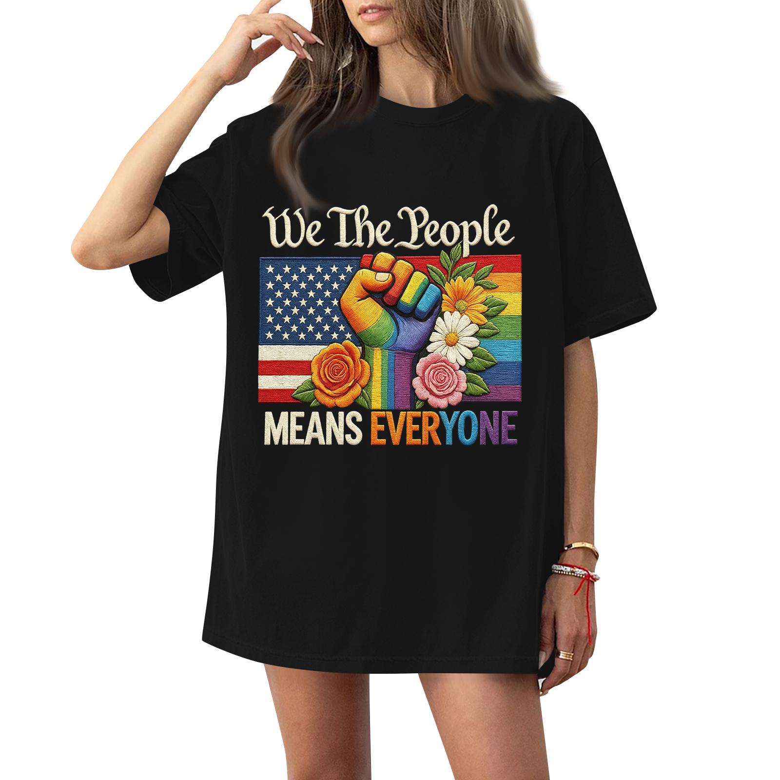 

Women’s Casual Crewneck Short Sleeve T-Shirt with Graphic Print Loose Fit Comfortable Everyday Top for All M чёрный