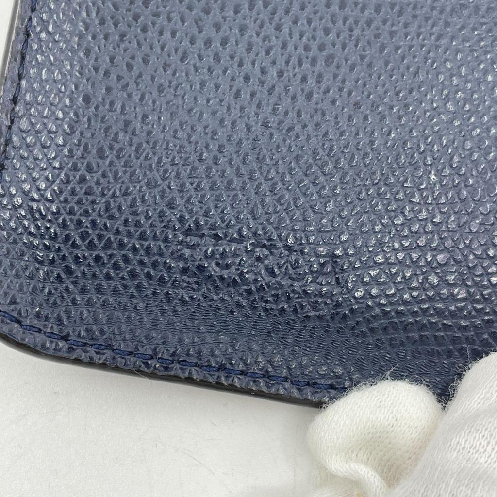 Used FURLA bi-fold card case coin case navy dark blue leather