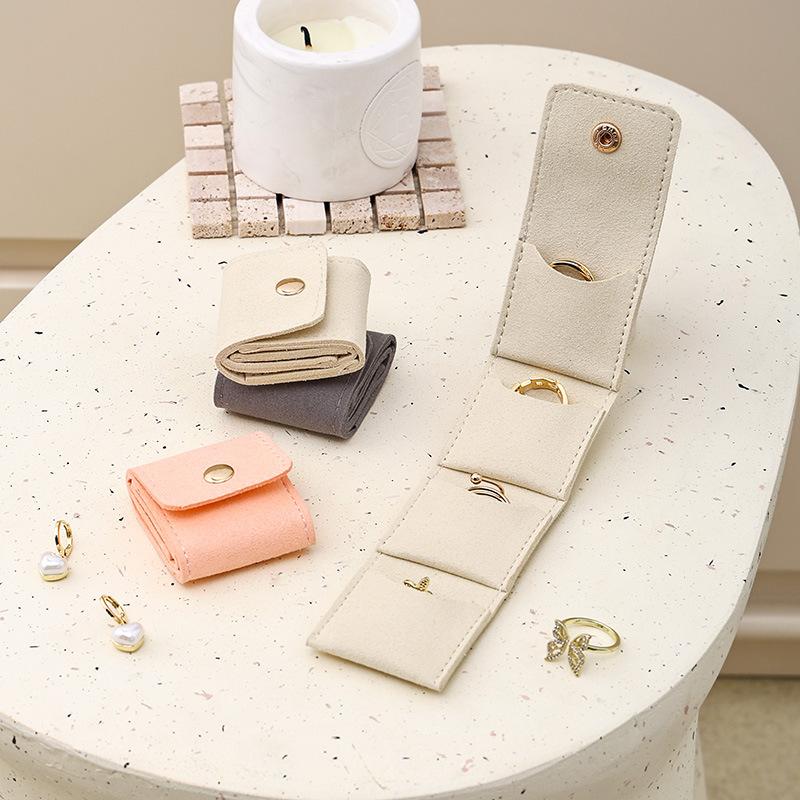 Premium Ring Storage Box Small Portable Travel Stud Earrings Jewelry Light Luxury Pu Jewelry Storage Flannel Bag