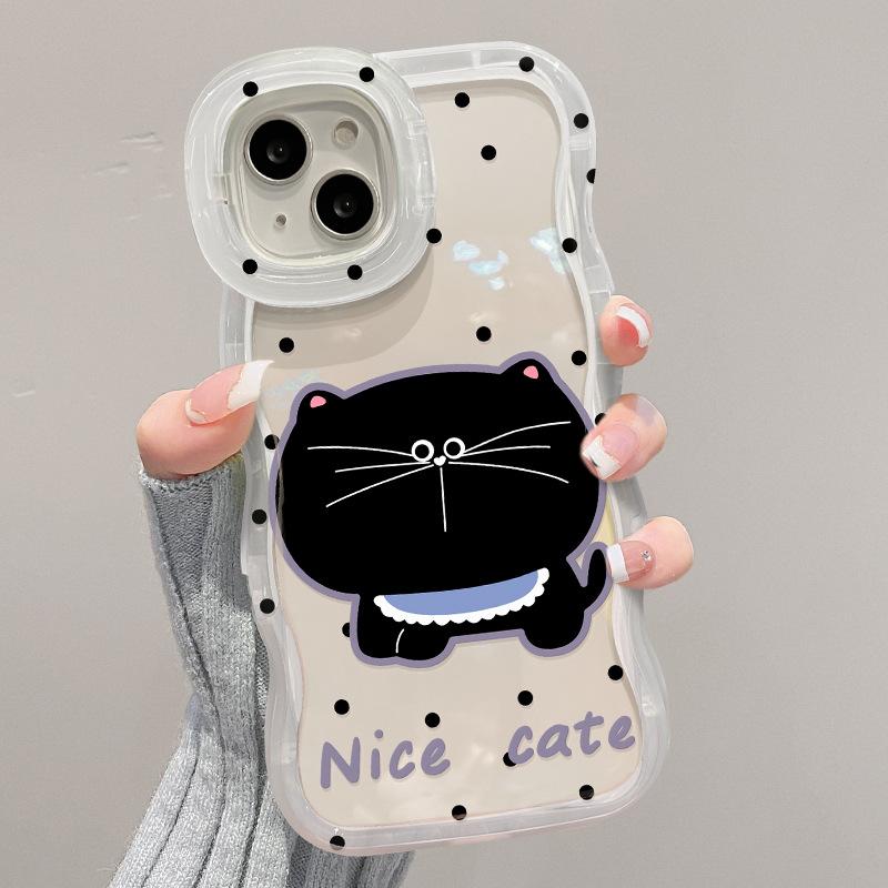 

Черный кот в горошек, подходит для iPhone16 Apple 15, чехол для мобильного телефона 14promax, двойной кронштейн 14, милый 13, силиконовый XR iphone 15 pro