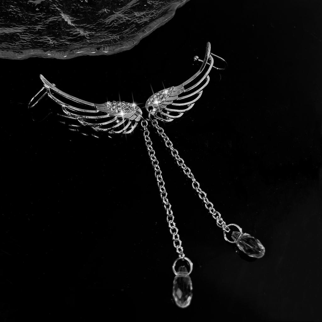 New Creativity Copper Plated Angel Wing Crystal Long Tassel Pendant Stud Earrings for Women Bohemia Fashion Accessories Zircons