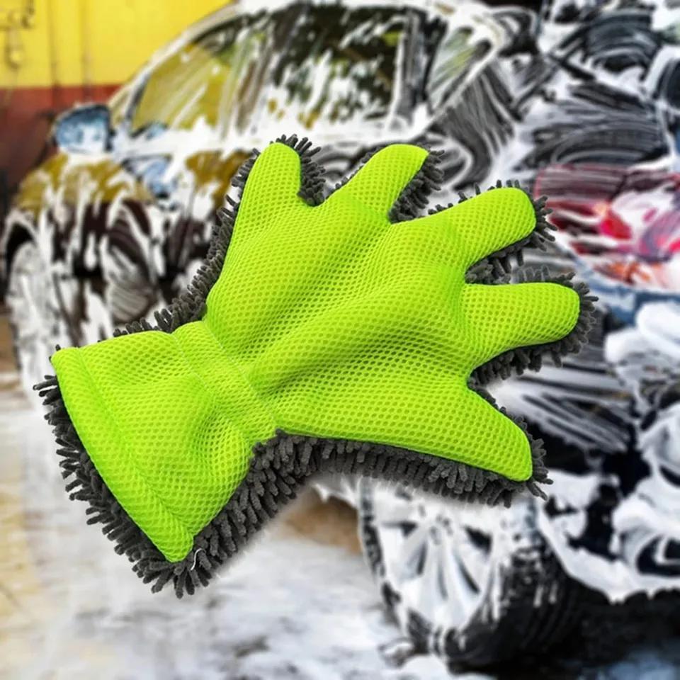 Car Washing Gloves 5 Finger Soft Multifunction Double-sided Cleaning Brush for Car and Motorbike Washing Drying Mitts