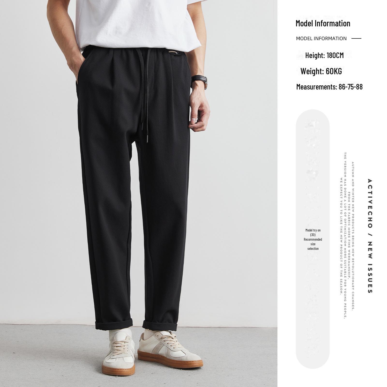 Yizhi 2026 New Slim Tapered Pants - Vertical Texture, Loose Fit, Versatile for Spring & Autumn 30 чёрный