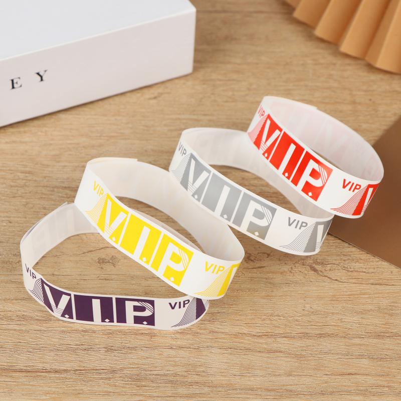 100Pcs Party Paper Bracelet Synthetic Paper Plastic Wristbands Sticky Wristband Painting Pattern Logo Paper Party Wristbands