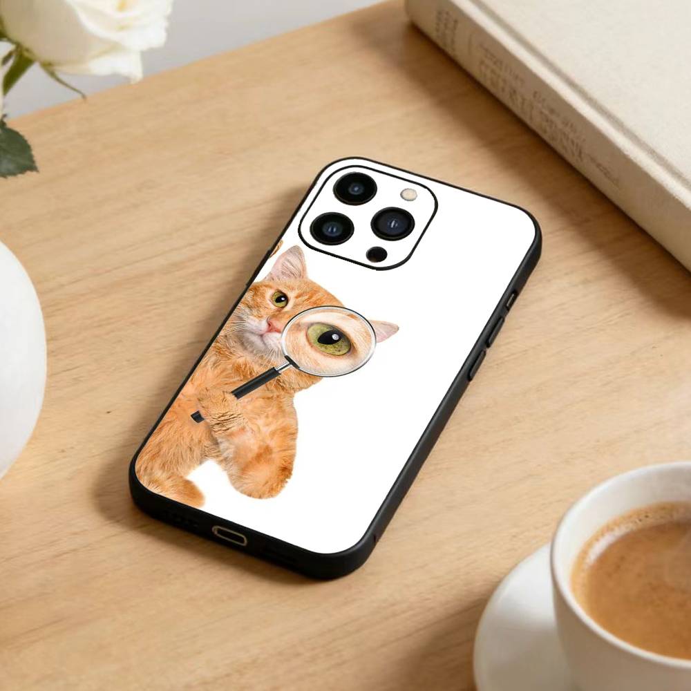 Goofy Cool Cats Big Eyes Phone Case For iPhone 17 16 15 14 13 12 Max Plus Silicone Black Cover