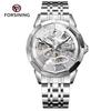 FORSINING Original Gold Skeleton Mechanical Man Watch Automatic Movement Clock Luxury Stainless Steel Men's Watches