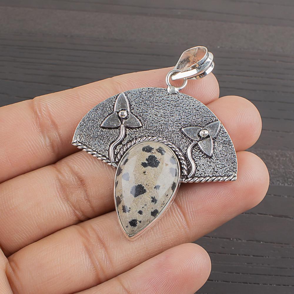 Natural Dalmatian Jasper Gemstone 925 Sterling Silver Jewelry  Pendant 1.83  AJP-2004