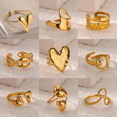 Double Heart Rings For Women Gold Color Stainless Steel Open Adjustable Ring Female Fashion Party Wedding Aesthetic Jewelry Gift