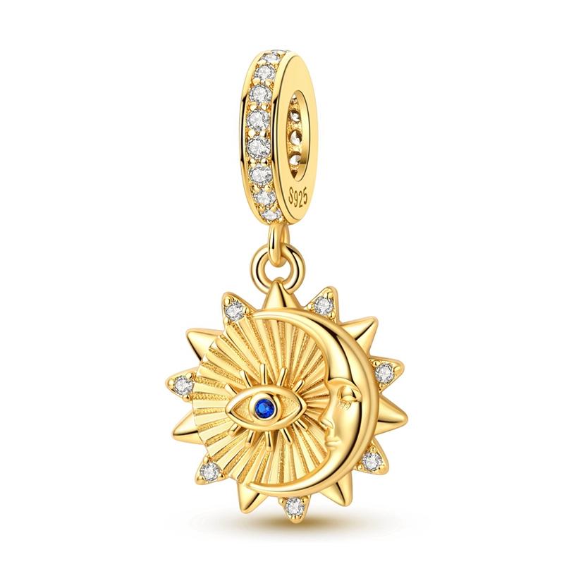 New Charms Pendant 925 Silver Sweet Bear Sun Moon Eyes Charms Beads Fit Bracelet Bangle Necklace For Women Jewelry Gift